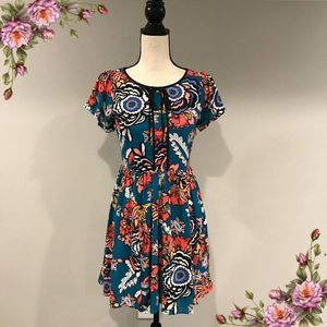 Express Floral Midi Dress - Teal and Coral